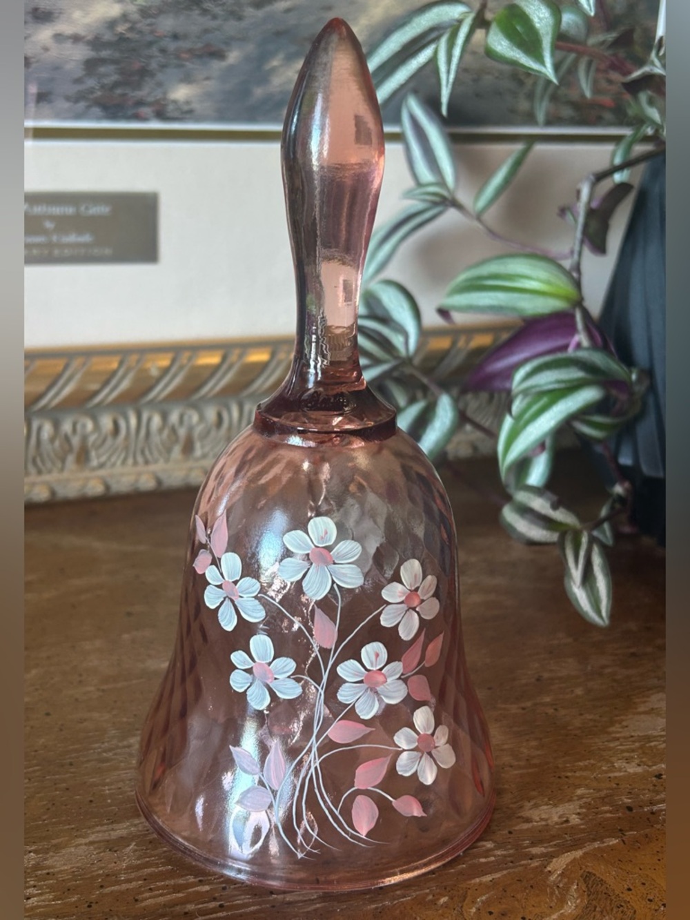 Vintage Fenton Hand-Painted Pink Glass Bell